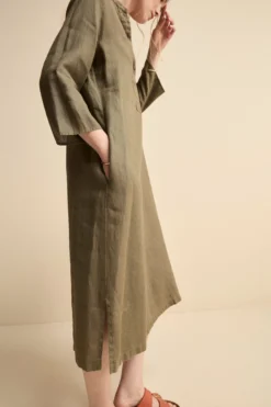 Caftano Lungo in Puro Lino - VERDE MILITARE