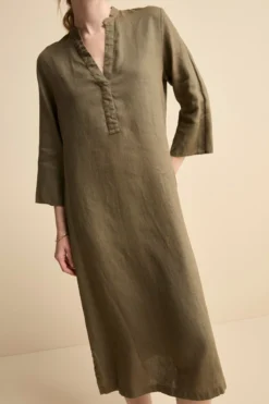 Caftano Lungo in Puro Lino - VERDE MILITARE