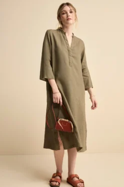 Caftano Lungo in Puro Lino - VERDE MILITARE