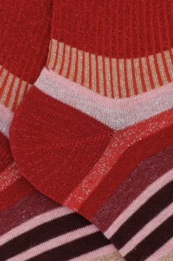 Calze Corte a Righe in Lurex - ROSSO/ROSA