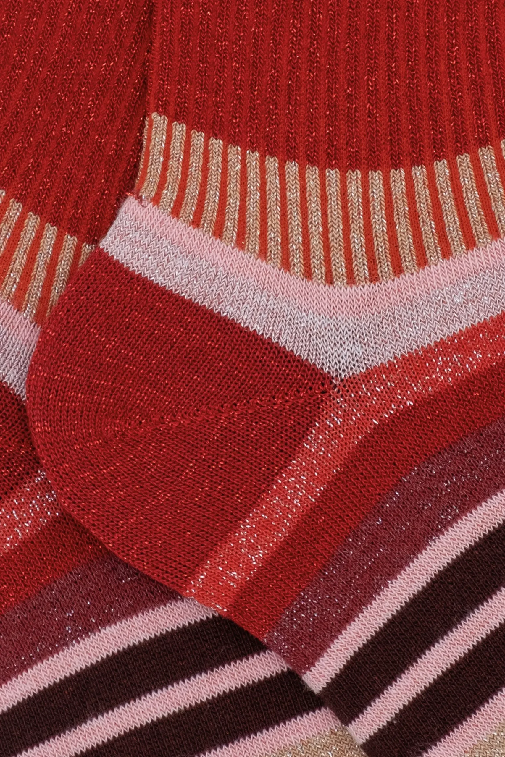 Calze Corte a Righe in Lurex - ROSSO/ROSA