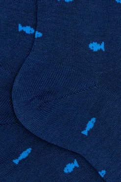 Calze Corte in Cotone Fantasia Pesci - BLU/BLUETTE