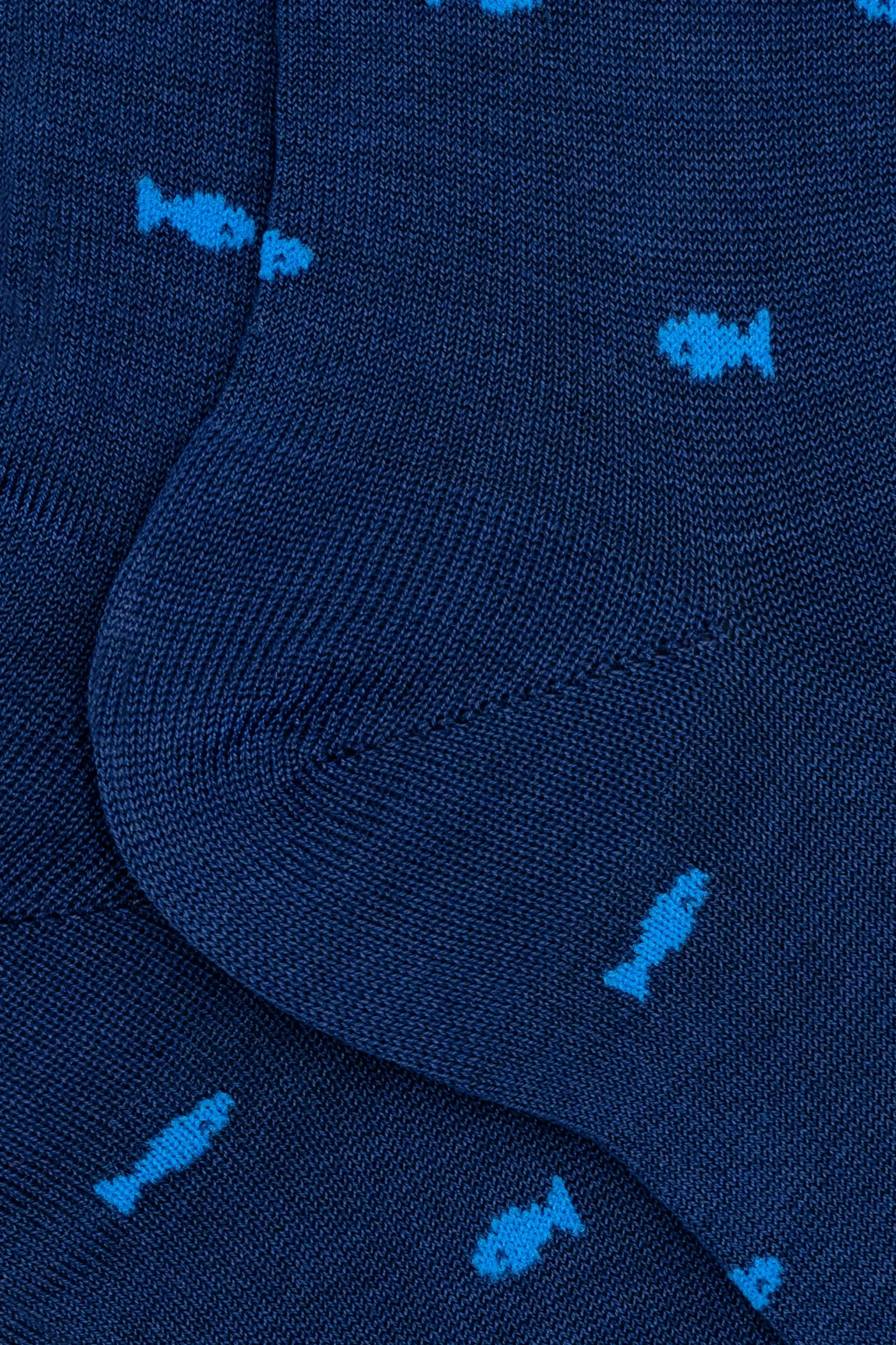 Calze Corte in Cotone Fantasia Pesci - BLU/BLUETTE
