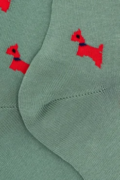 Calze Corte in Cotone Fantasia Cani - VERDE/ROSSO