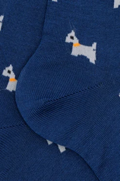 Calze Corte in Cotone Fantasia Cani - BLU/GRIGIO