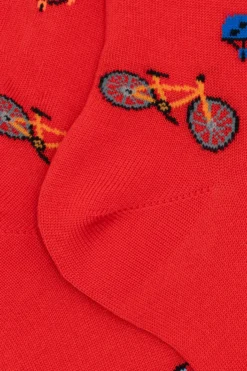 Calze Corte in Cotone Fantasia Biciclette - ROSSO