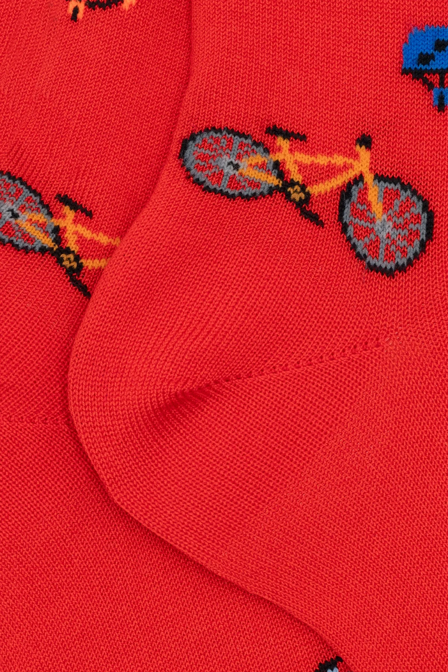 Calze Corte in Cotone Fantasia Biciclette - ROSSO
