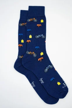 Calze Corte in Cotone Fantasia Biciclette - BLU