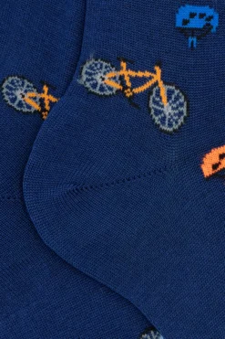 Calze Corte in Cotone Fantasia Biciclette - BLU