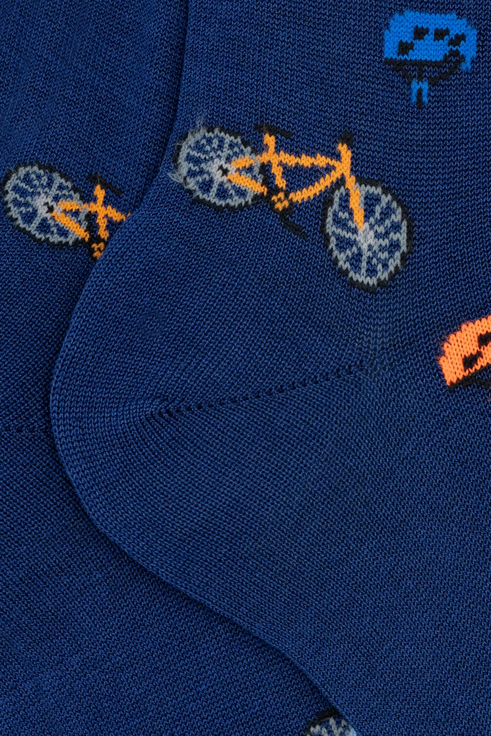 Calze Corte in Cotone Fantasia Biciclette - BLU