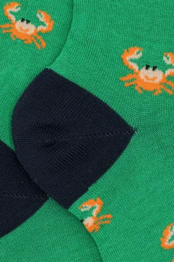 Calze Corte in Cotone Fantasia Granchi - FANT. VERDE
