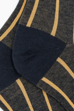 Calze Lunghe Rigate in Cotone - BLU/SENAPE