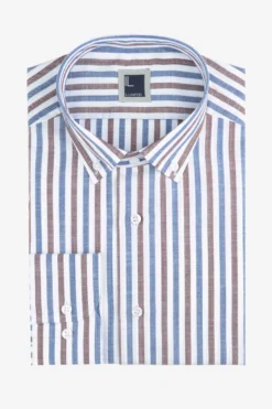 Camicia a righe button down - RIGATO BLU/MARRONE