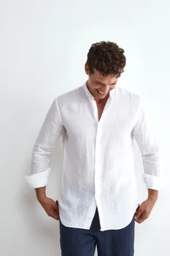 Camicia Bianca in Lino Custom Fit - BIANCO