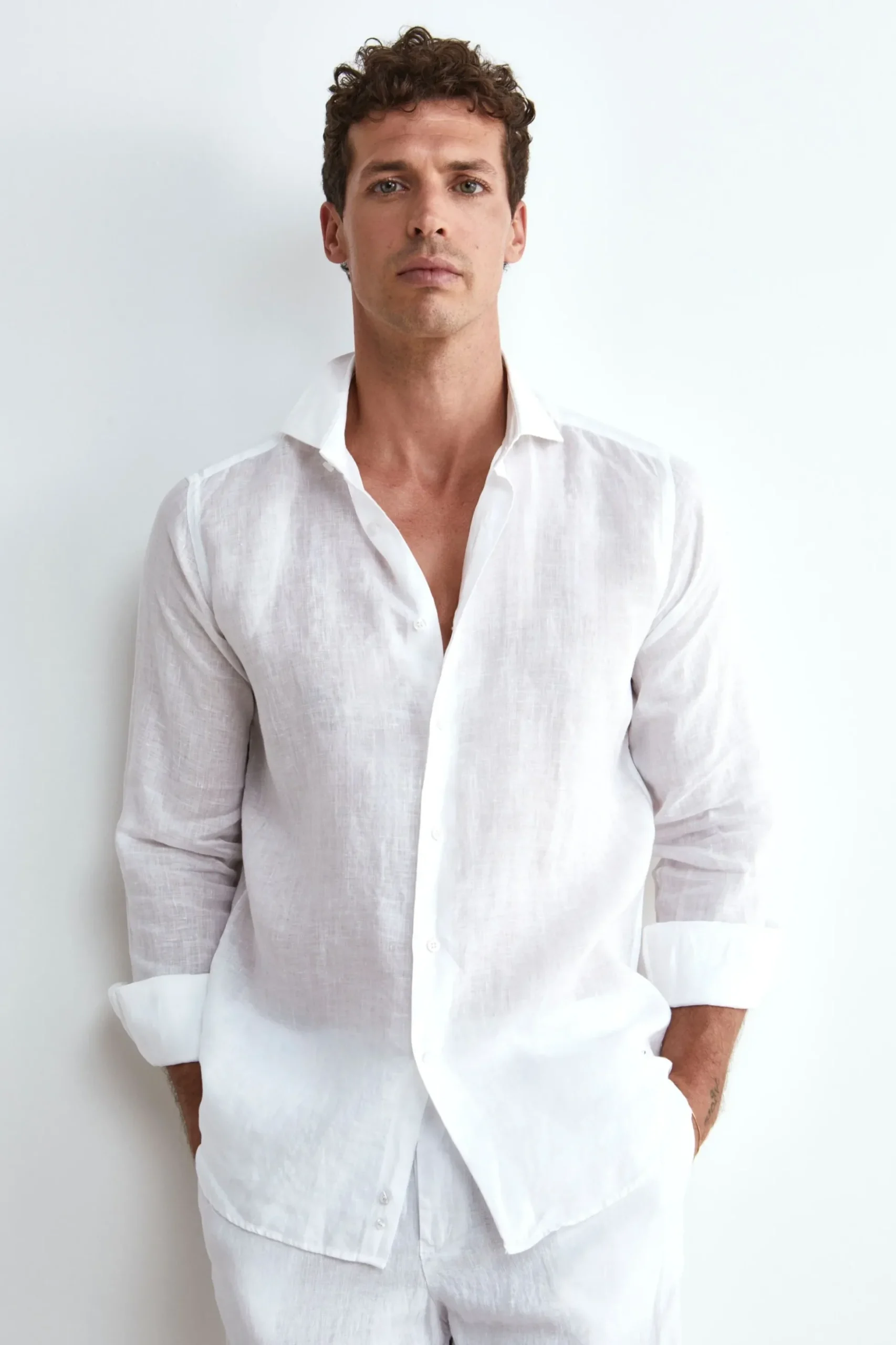 Camicia Bianca in Lino Slim Fit - BIANCO