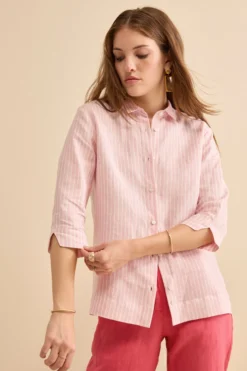 Camicia Boxy Fantasia in Lino - ROSA RIGATO