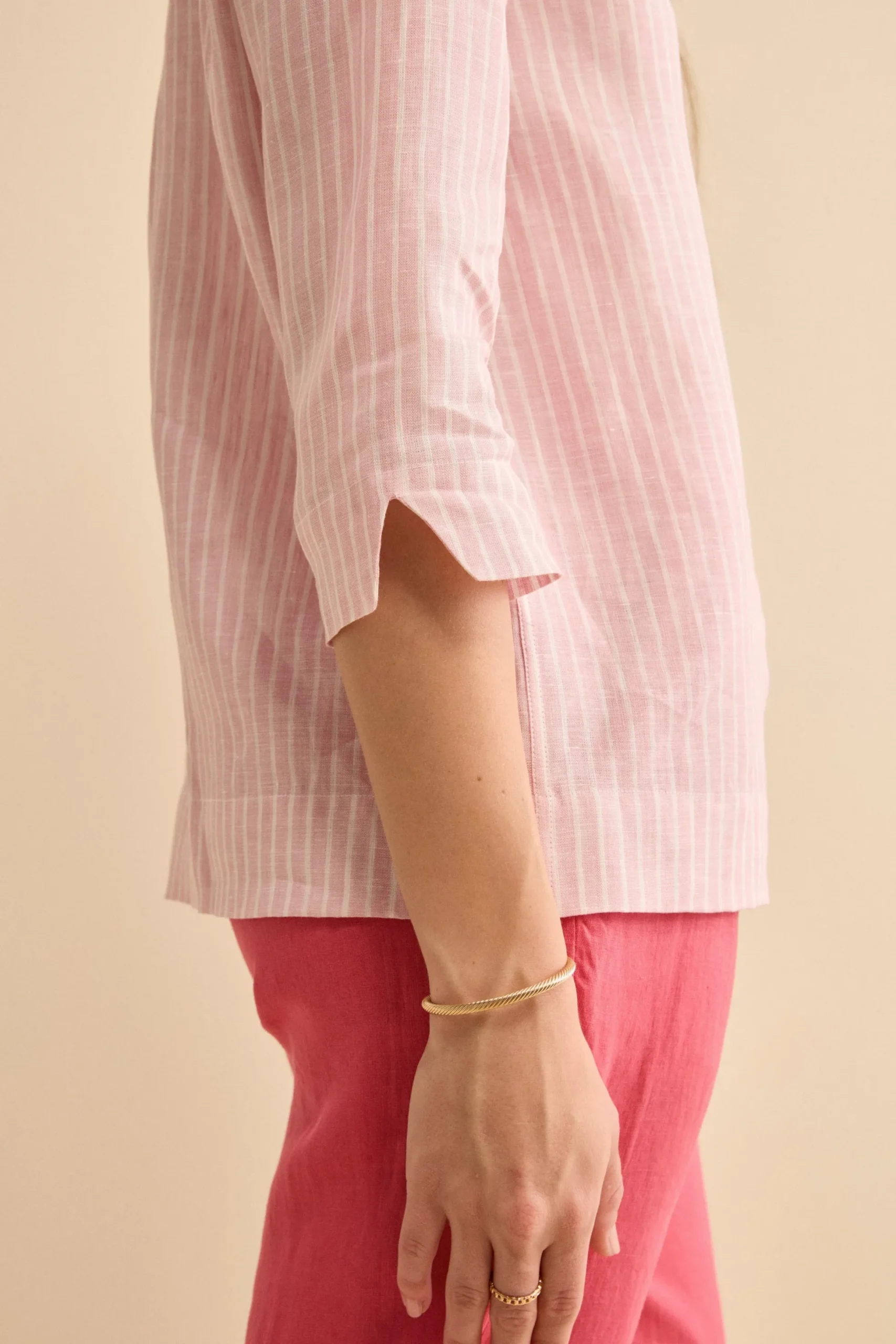 Camicia Boxy Fantasia in Lino - ROSA RIGATO