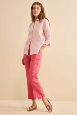 Camicia Boxy Fantasia in Lino - ROSA RIGATO