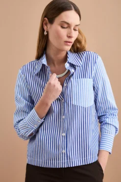 Camicia Boxy in Cotone con Taschino - FANT. AZZURRO