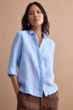 Camicia Boxy Morbida in Lino - AZZURRO
