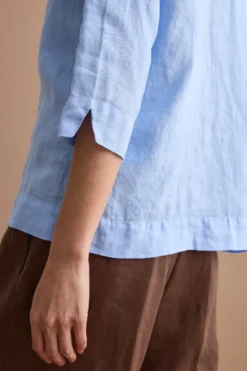 Camicia Boxy Morbida in Lino - AZZURRO