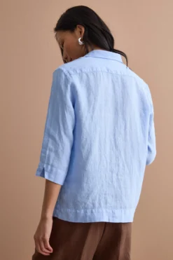 Camicia Boxy Morbida in Lino - AZZURRO