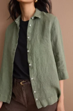 Camicia Boxy Morbida in Lino - VERDE MILITARE