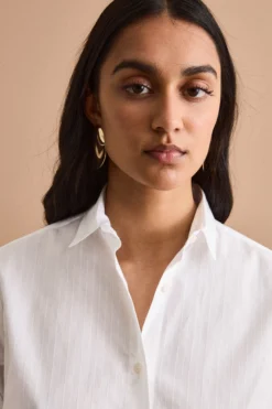 Camicia Boxy Over Fantasia in Cotone - BIANCO RIGATO