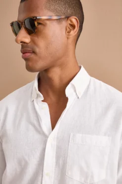 Camicia Button Down in Misto Lino Custom Fit - BIANCO