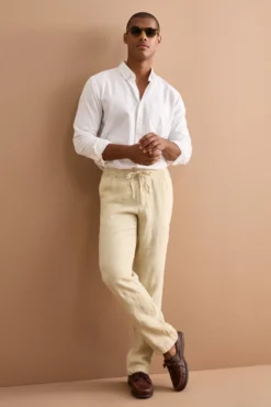 Camicia Button Down in Misto Lino Custom Fit - BIANCO