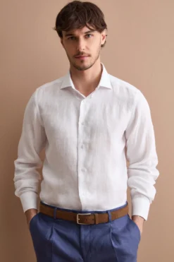 Camicia Casual Slim Fit in Lino - BIANCO