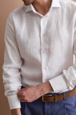 Camicia Casual Slim Fit in Lino - BIANCO