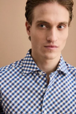 Camicia Check Custom Fit con Colletto Francese - BLU/MARRONE