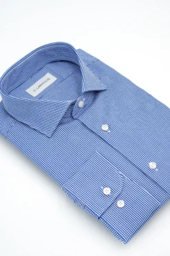 Camicia Check Custom Fit in Twill di Cotone - BLU QUADRI