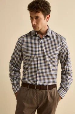 Camicia Check Regular Fit in Cotone - BLU/MORO QUADRI
