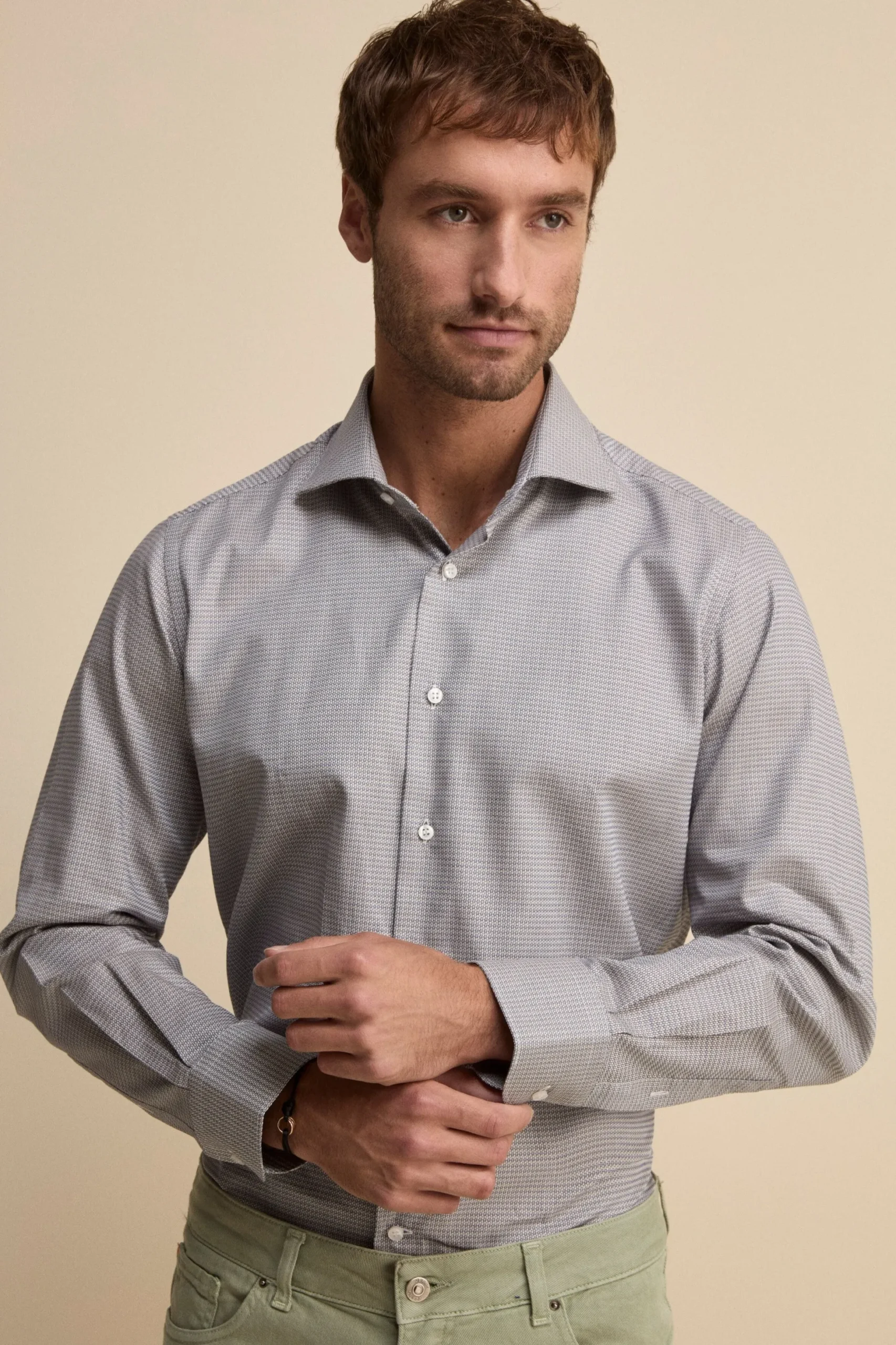 Camicia Collo Francese in Cotone Regual Fit - FANT. BLU/BORDEAUX