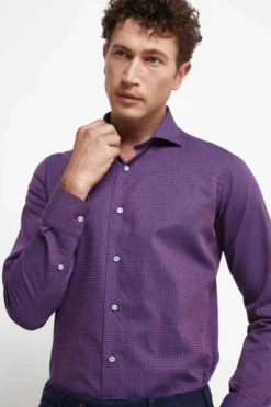Camicia Collo Francese Slim Fit - FANT. BLU/BORDEAUX