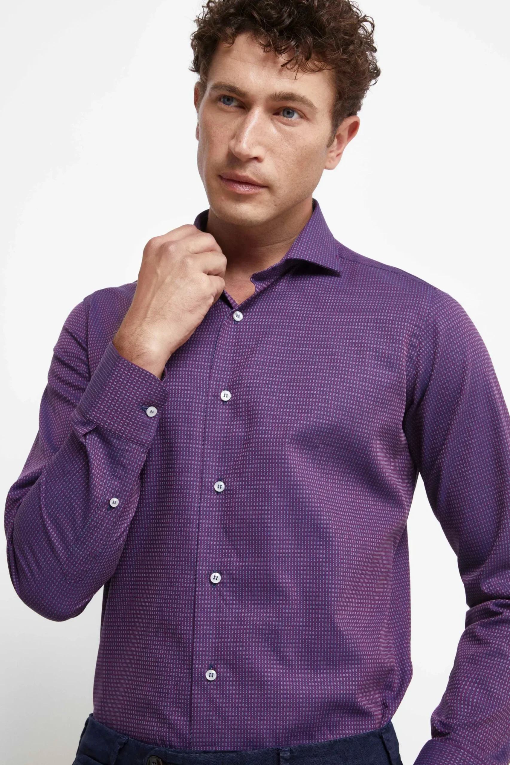 Camicia Collo Francese Slim Fit - FANT. BLU/BORDEAUX