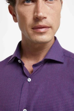 Camicia Collo Francese Slim Fit - FANT. BLU/BORDEAUX