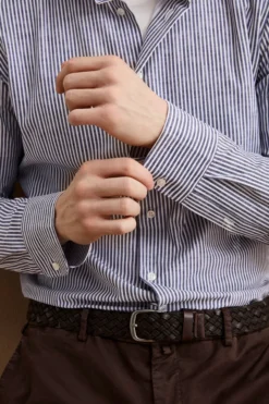 Camicia Custom Fit a Righe in Tessuto Tecnico - BLU RIGATO