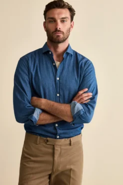 Camicia Denim Custom Fit in Cotone - DENIM