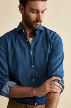 Camicia Denim Custom Fit in Cotone - DENIM