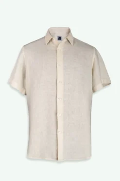 Camicia di Lino con Maniche Corte Regular Fit - ECRU