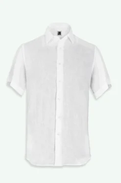 Camicia di Lino con Maniche Corte Regular Fit - BIANCO