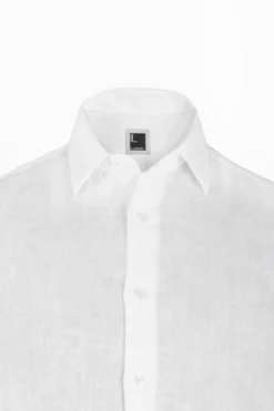 Camicia di Lino con Maniche Corte Regular Fit - BIANCO