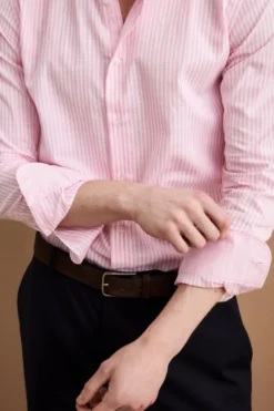 Camicia Dobby Custom Fit a Righe in Cotone - ROSA RIGATO