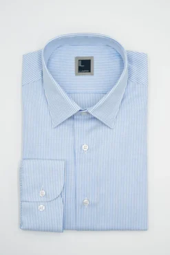 Camicia Fantasia con Collo Classico Regular Fit in Cotone - AZZURRO RIGATO
