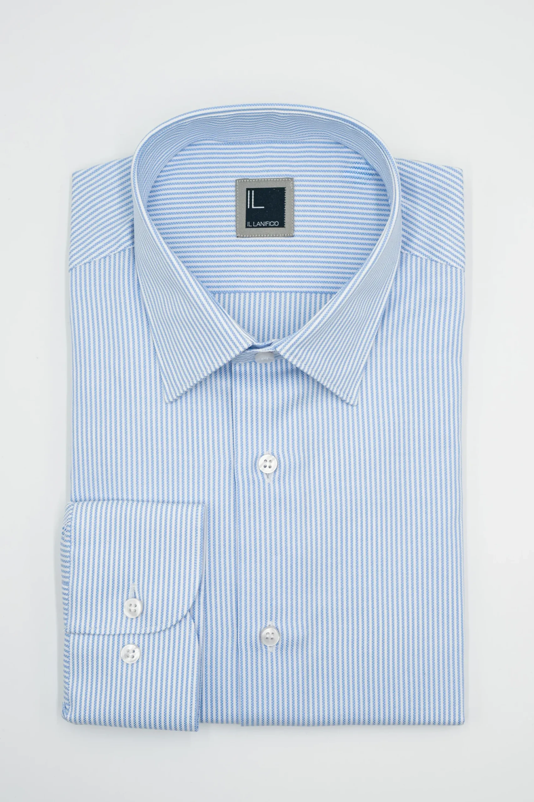 Camicia Fantasia con Collo Classico Regular Fit in Cotone - AZZURRO RIGATO
