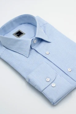 Camicia Fantasia con Collo Classico Regular Fit in Cotone - AZZURRO RIGATO