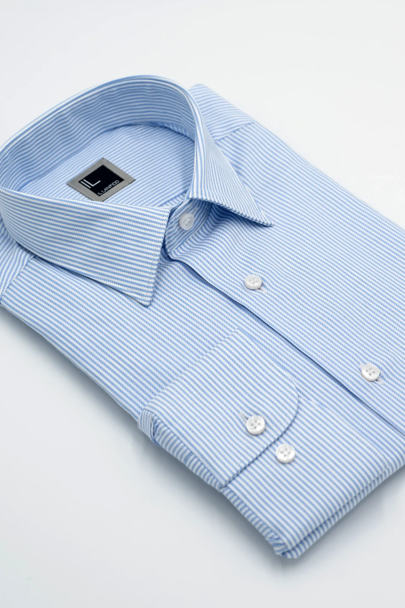 Camicia Fantasia con Collo Classico Regular Fit in Cotone - AZZURRO RIGATO